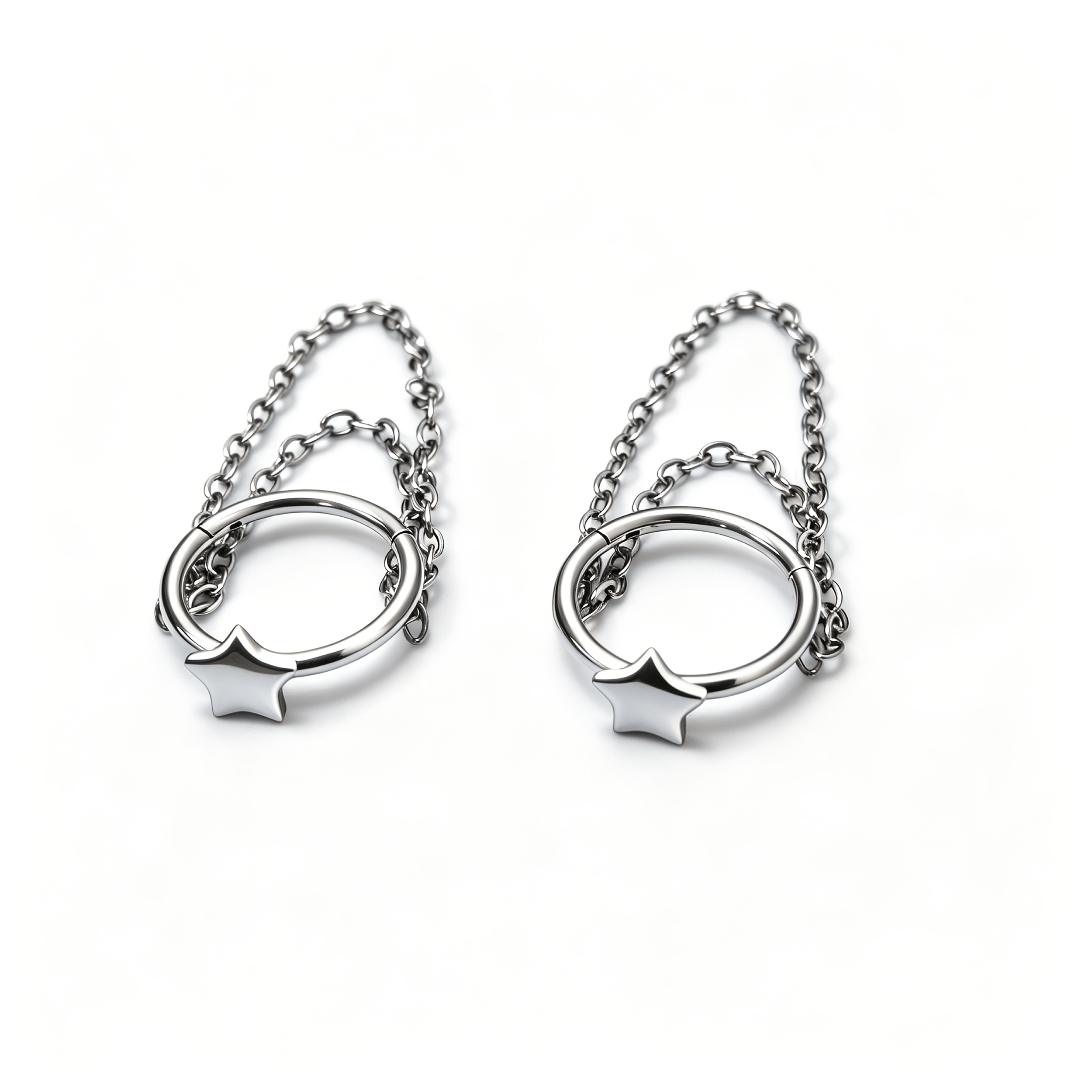 2pcs Y2K Star Chain Drop Hoop Earrings, Trendy Unisex Jewelry